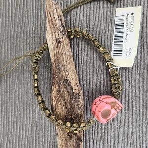 NWT SKULL AND BRAIDED LEATHER DRAWSTRING ADJUSTABLE BRACELET